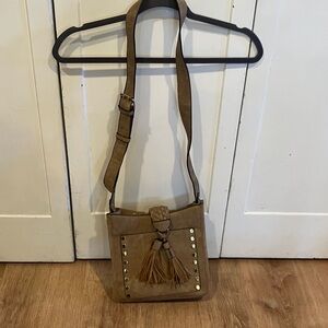 Taupe Suede Tassel Crossbody Bag - Women